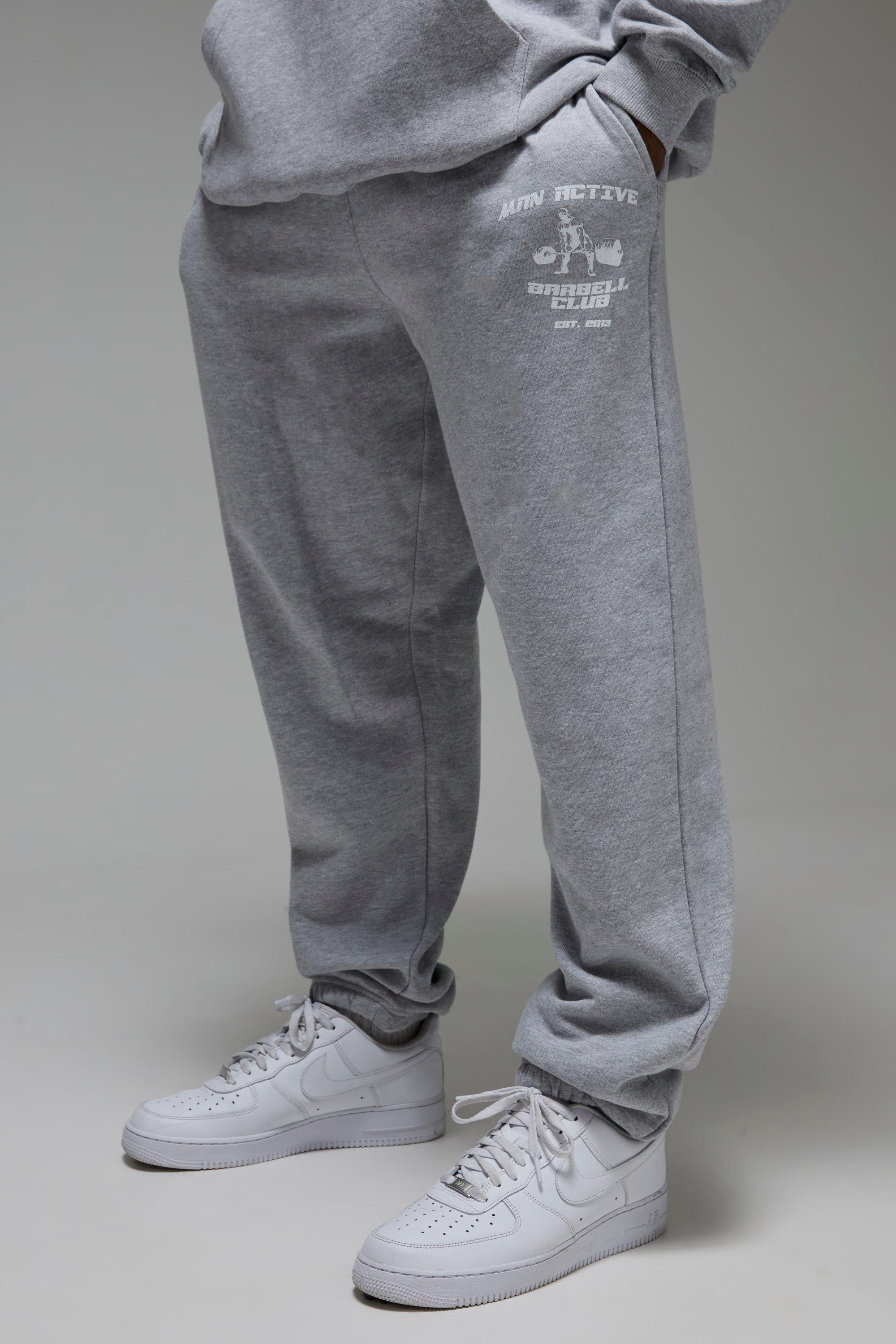 Mens Grey Man Active Oversized Barbell Club Joggers, Grey